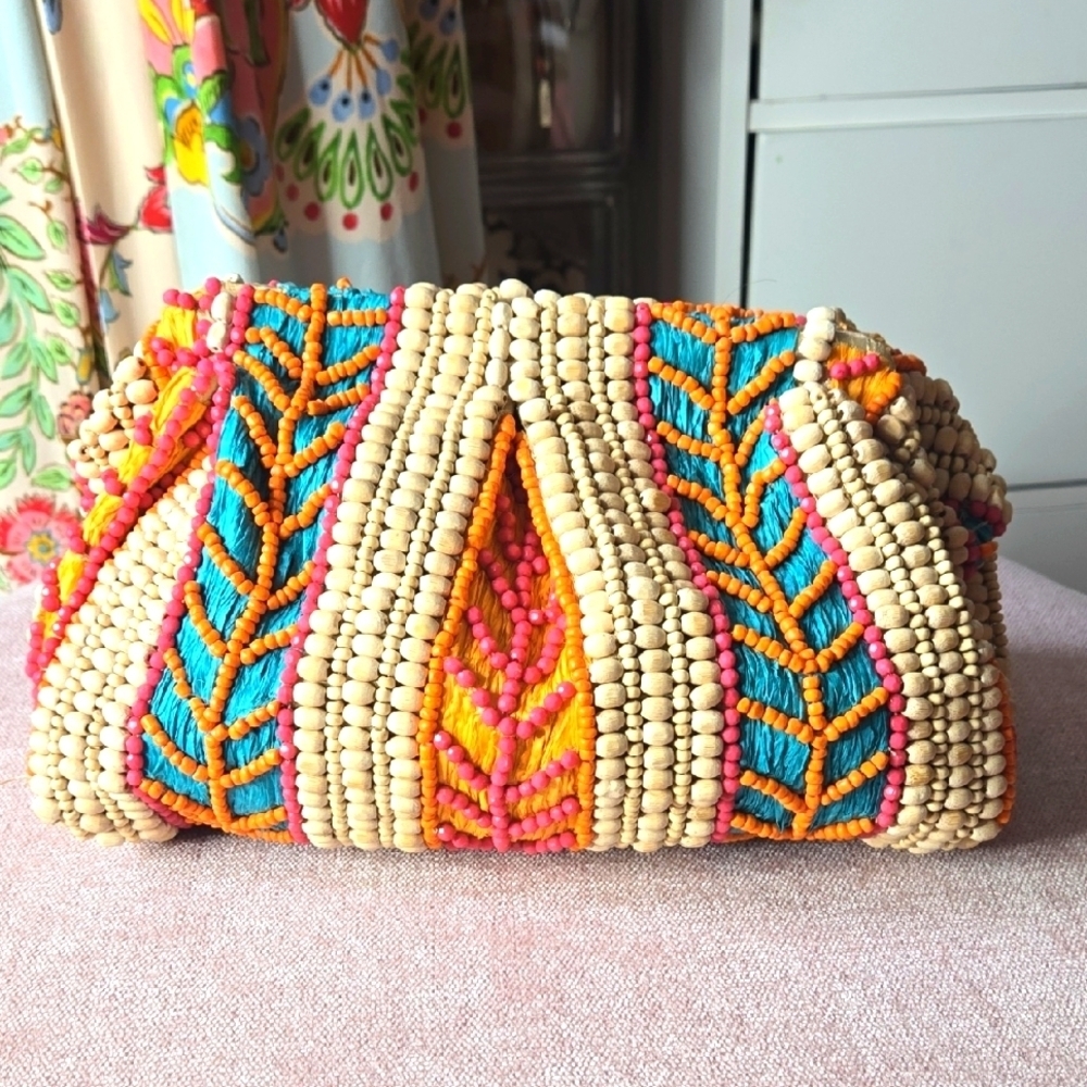 NWT Indian Wood Beaded Clutch